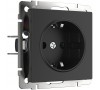 Розетка с заземлением, безвинтовой зажим (черный матовый)